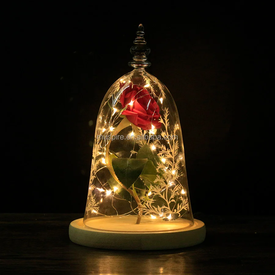 
Beauty and Beast glass dome with natural black wooden base glass cover made for permanent Flower preserved flower eternal flower 