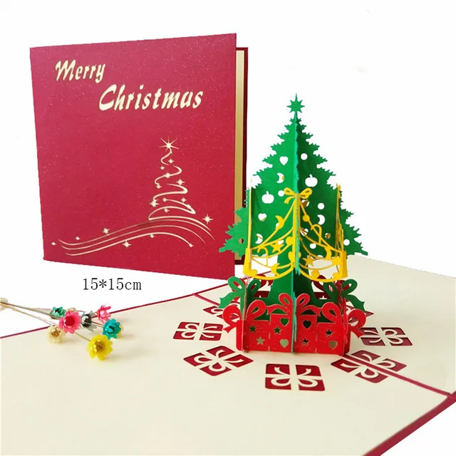 Pop Up Creative 3d Christmas Tree Cards, 3D Handmade Creative Happy Birthday Cards with Envelopes for Xmas New Year Birthday