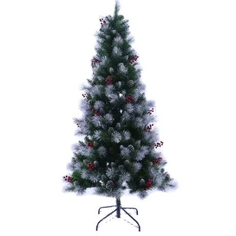 Flocked White Cover Pinecore Pine Needle Mixed Flocked Xmax Tree With Red Cherry Artificial Christmas Environmental Tree