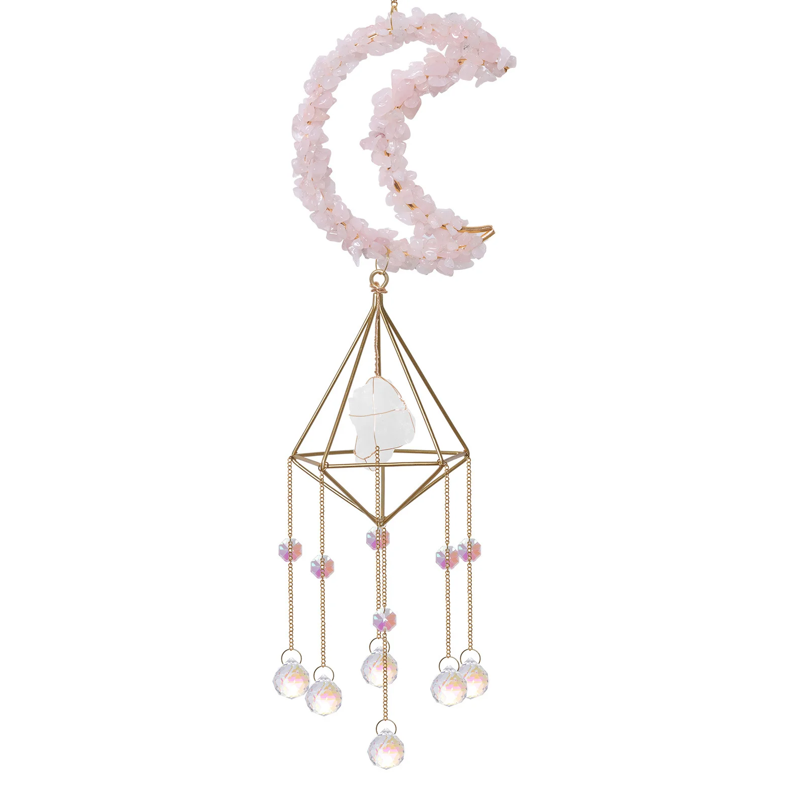 Crystal Wind Chime Moon Sun Catcher Hanging Rainbow Diamond Prisms Pendant