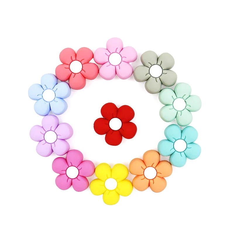 Custom Wholesale Daisy Flower Baby Teething Toys DIY Pacifier Chain Beads Loose Silicone Focal Beads Character for Pen Making