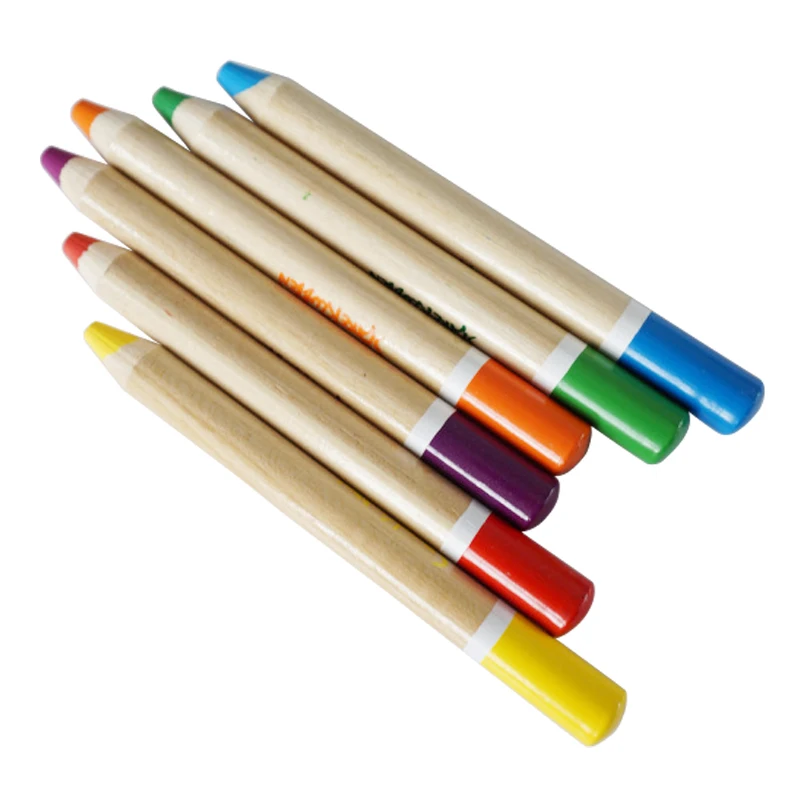 High Quality 6 Colors Oil Crayon Lapices Custom Logo Big Size Giant Natural Wooden Colored Pencil