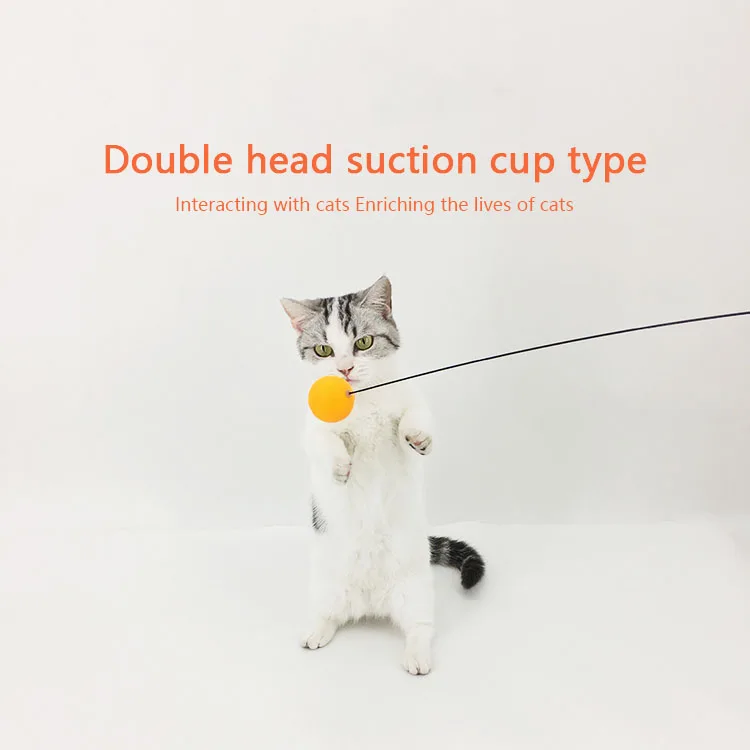 Steel wire long rod feather cat teaser creative ping pong suction cup fixed self hi elastic pet cat supplies wholesale