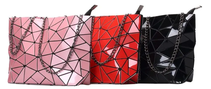 OEM ODM Wholesale SHBC Fashion Leather Reflective Chain Bags Luminous Geometric Shoulder Crossbody Messenger Women Handbag