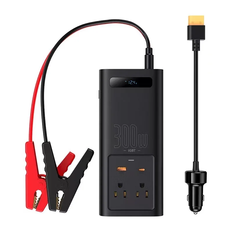 300W Car Inverter DC 12V to AC 220V Digital Display Auto Power Inversor USB Type C Fast Charger For Car Power Adapter
