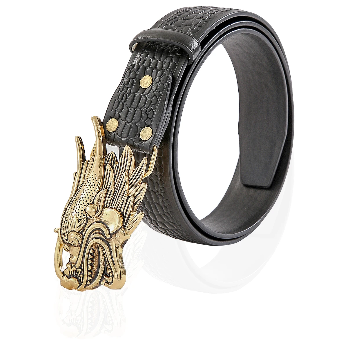 Personalize Custom Made Casual Western Cowboy Leather Beaded Belt With alloy dragon head buckle for men