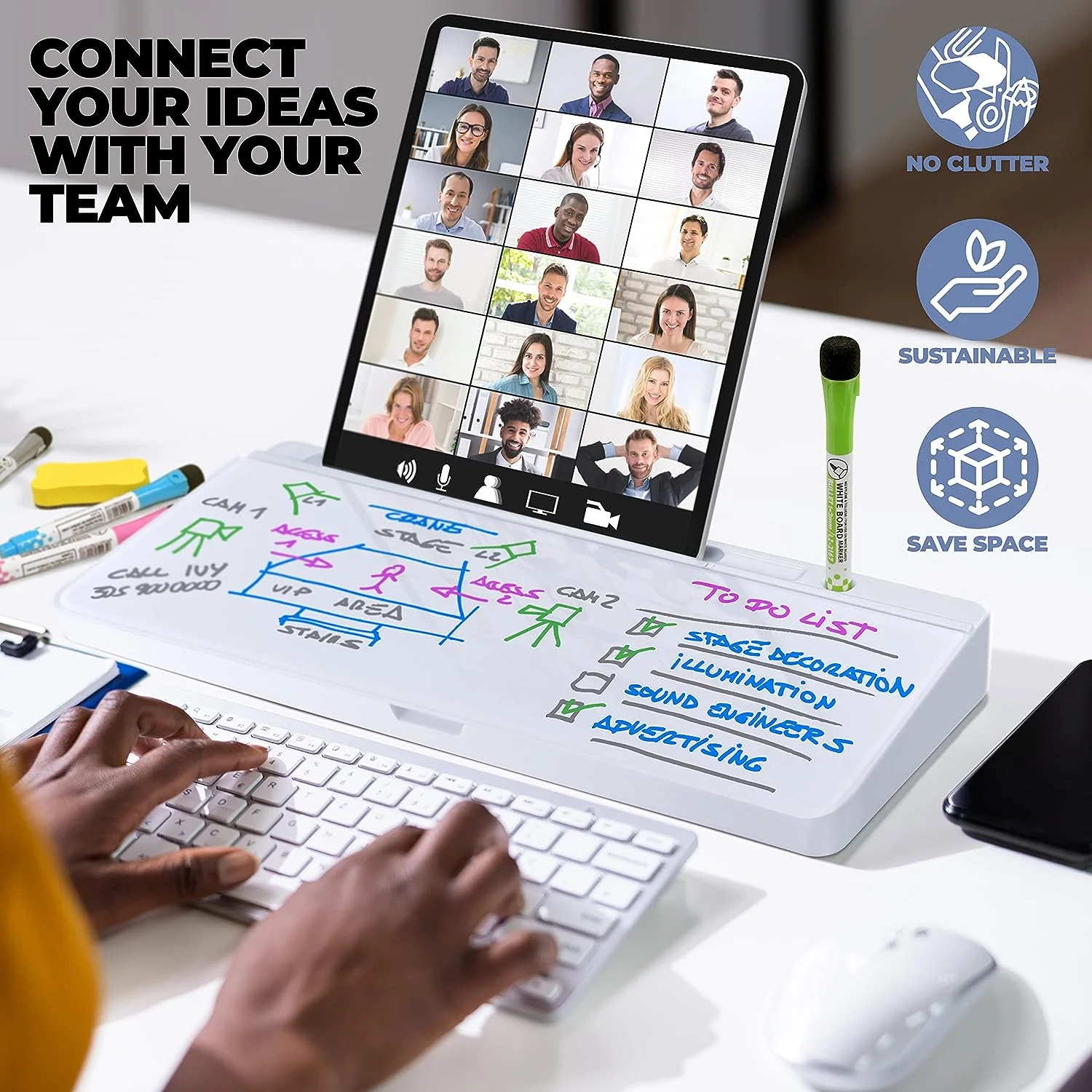 Office Glass Dry Erase Desktop Whiteboard Storage Organizer Keyboard Stand Whiteboard for Desk