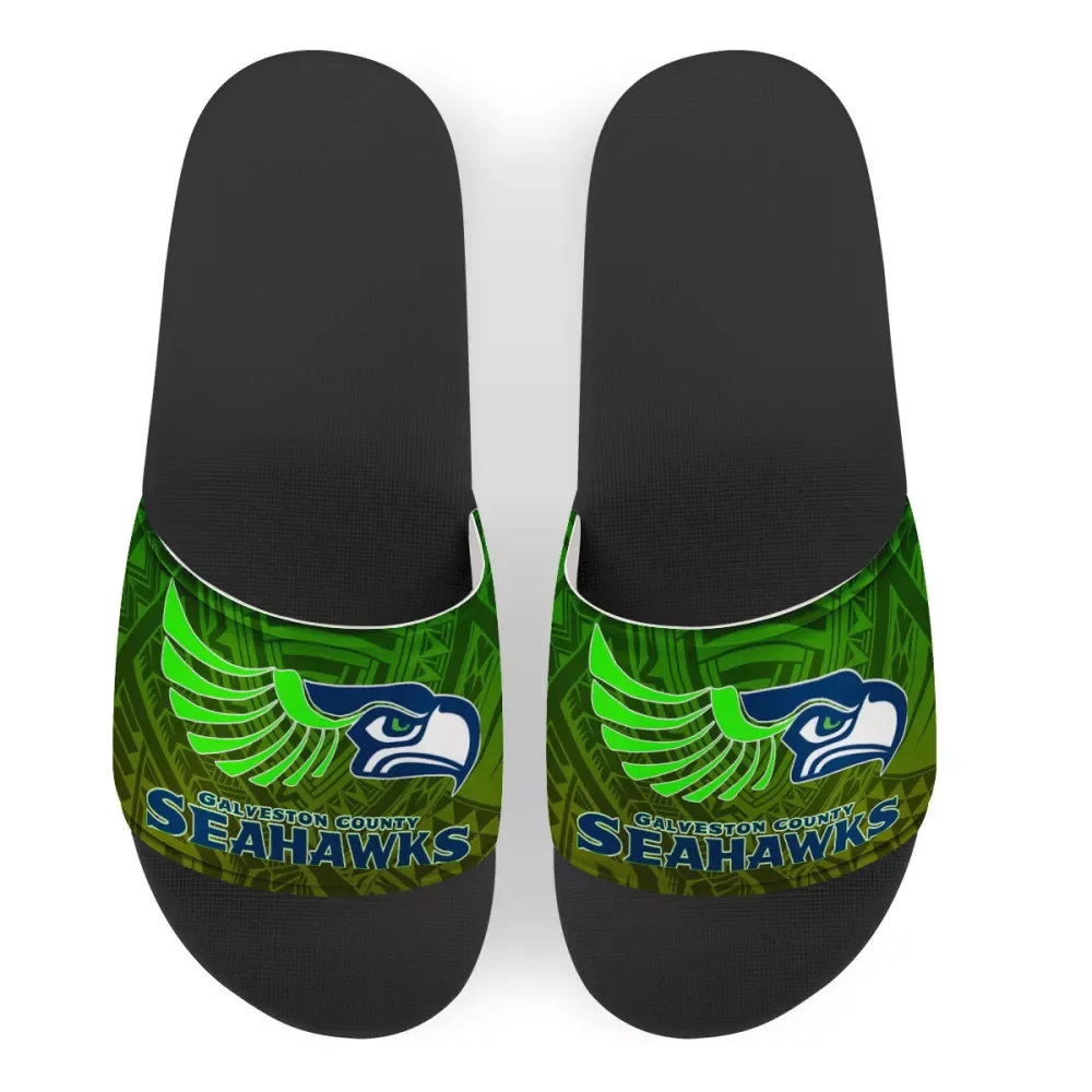 NFLE Girls Slippers Polynesian Tribal Design Outdoor Casual Slides Custom Logo Sandals For Women and Ladies Seahawks Slippers