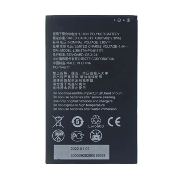 Li3945T44P4h815174 MU5001 Wifi Battery Li3945T44P4h815174 for ZTE Router Velocity MU5001 Wifi Hotspot 5g 3.85V 4400mAh