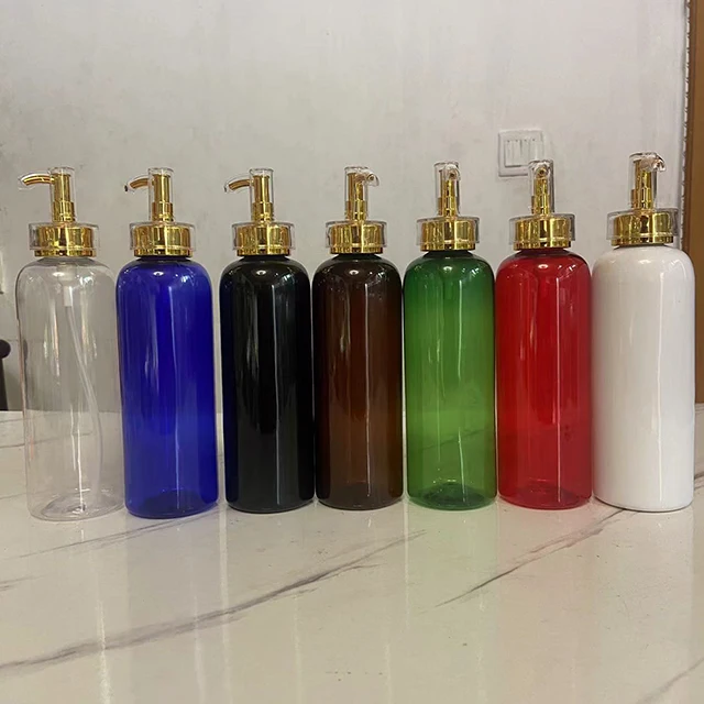 Hengjian 500ml 16 oz plastic bottle for cosmetic skin care cream make-up remover cleansing oil and shampoo with gold lotion pump