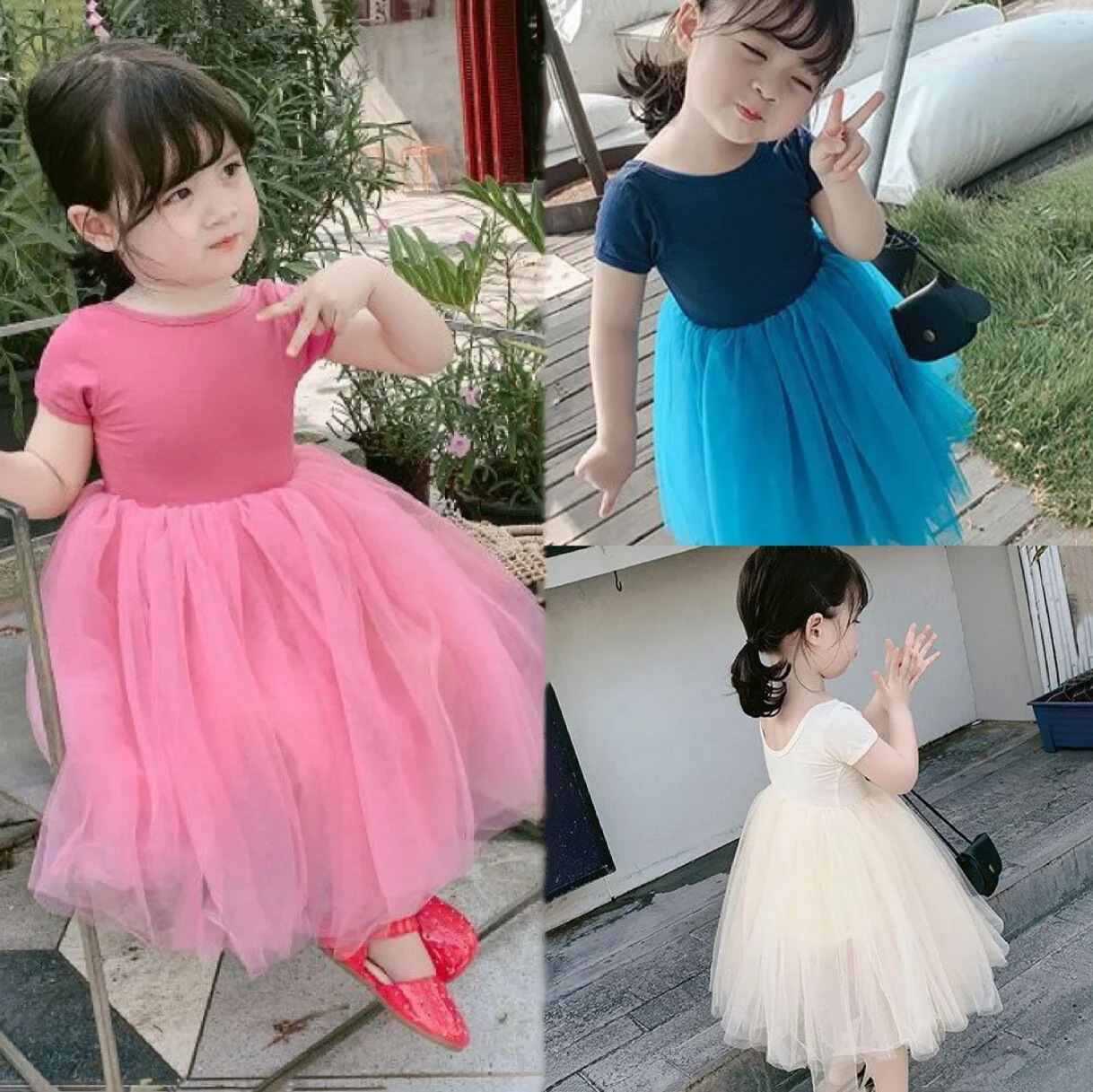 Wholesale Sleeveless O-neck Patchwork Sweet Dresses Solid Outfits Cute Baby Girls Mesh Tulle Fluffy Tutu Dress