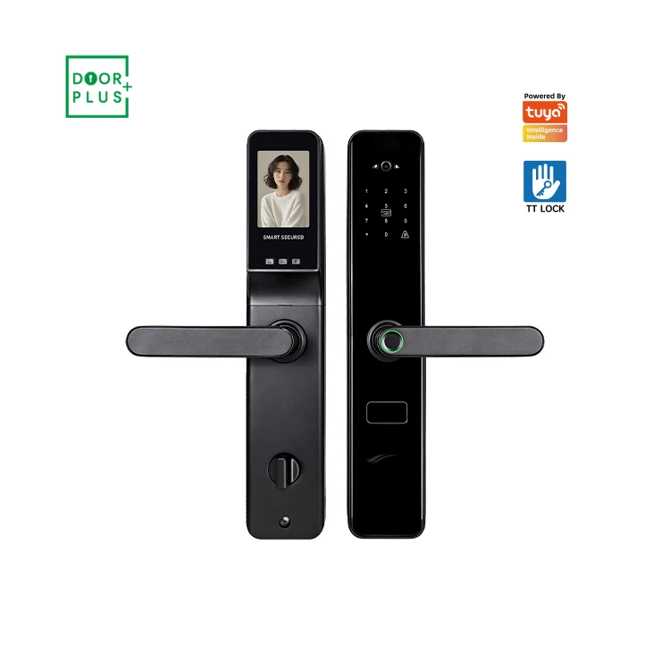 Doorplus Biometric Face Recognition Tuya WiFi App Smar Fingerprint Door Handle Digital Keyless Lock With Camera