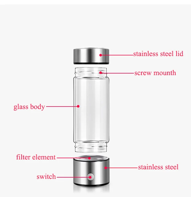 electrolytic premium 450ml USB pem hydropures hydrogen infused water glass ionizer bottle cup maker gift OEM 3 in 1 manufacturer