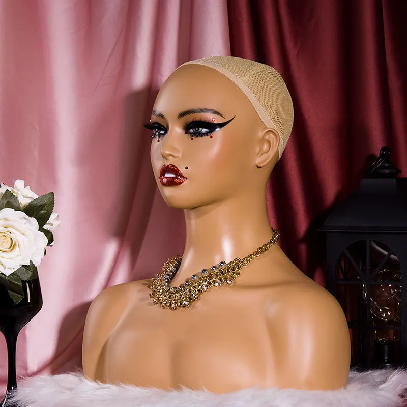 Реалистичный макияж лицо парик ресницы голова манекен реалистичный с красными губами
