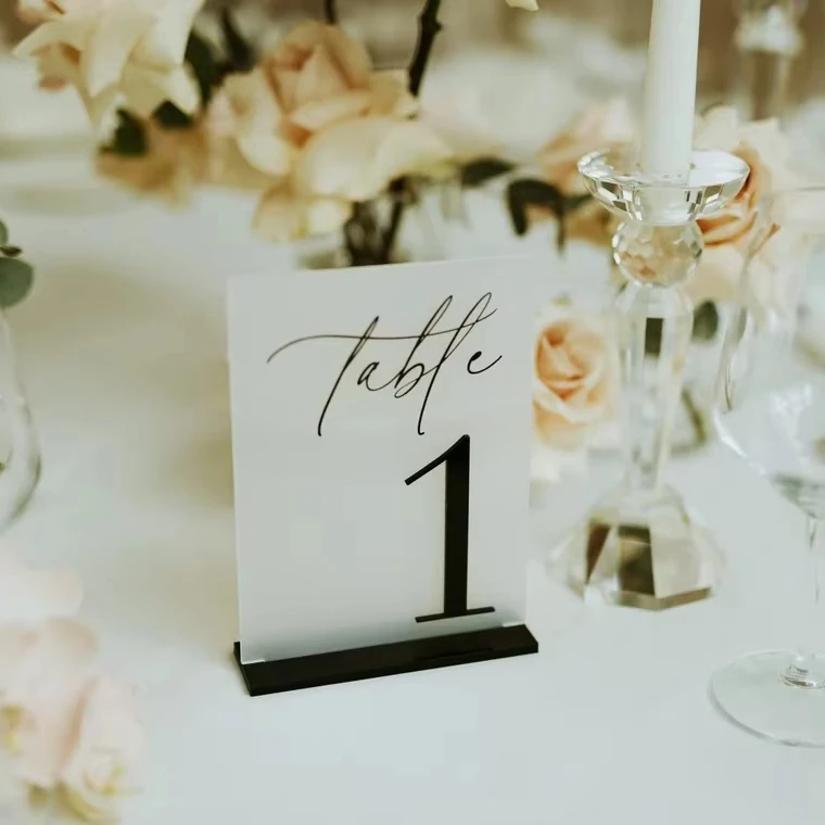 wedding party decor custom luxury frosted 3D silver place card holder stand BLACK rectangle arch acrylic table number