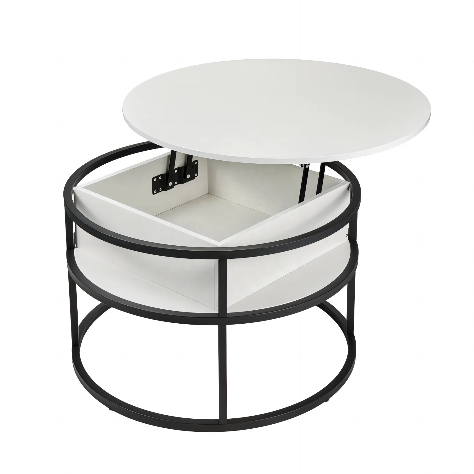 Modern Black White Circle Lift Top Round Home Office Wooden Living Room Center Coffee Tables Set with Hidden Storage