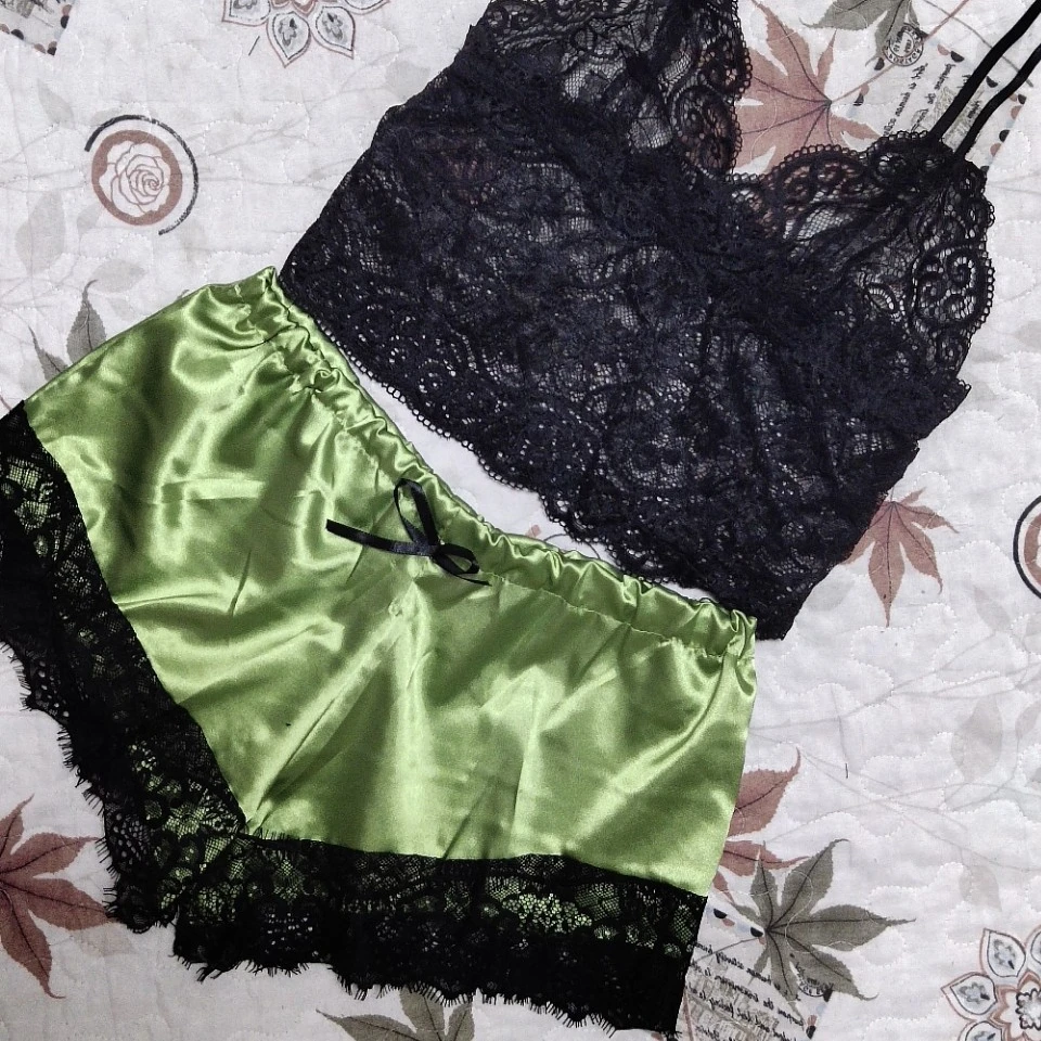 Wholesale WomenSexy Short Silk Nightwear Linger Set Nightdress Sleepwear Ladies Adult Loose Nightgown 2 Piece Satin Pajamas