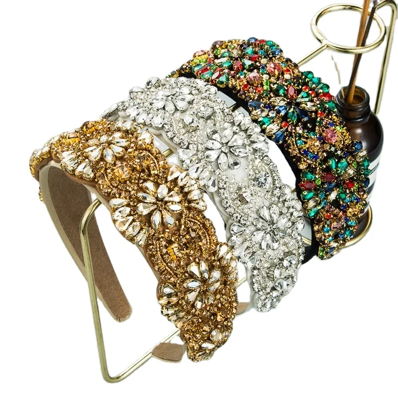 Stained Glass Diamond head band Flower Fabric Bridal Heavy Industry headband hairband diy handmade hair bead accessories