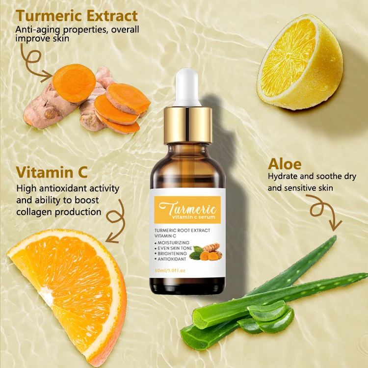 Private Label Face Facial Skin Care Serum Anti Acne Antioxidant Dark Spot Correcting Vitamin C Turmeric Serum