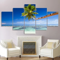 Decor Posters HD Printed Painting 5 Panel Sunshine Blue Sky Coast Seascape Modern Wall Art Pictures Home Living Room
