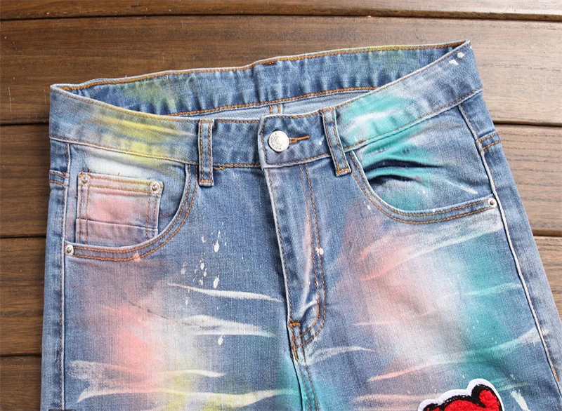 2023 Fahion Wholesale Skinny Stretch Slim Fit Jeans Men Biker Style Ink Jet Pants Trousers OEM Custom Jeans Colored Mens Jean