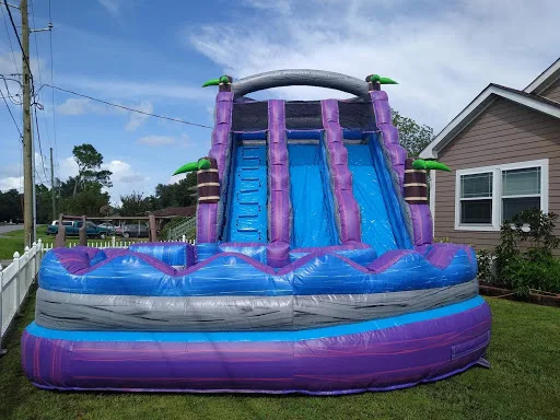 Commercial Kids Purple Large Double Lane Inflatable Water Slide With Swimming Pool For Sale