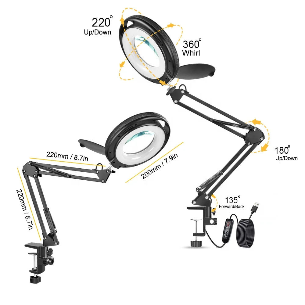 Eyelash Extension Led Lamp with Clip magnifying glass eye protection lamp Adjustable multifunctional desk Magnifier With Light