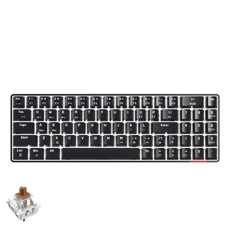 Ajazz AK692 Triple Mode Hot Swap - Mechanical Gaming Keyboard, Ultra Compact 60% Form Factor, ABS Keycaps, White Backlight