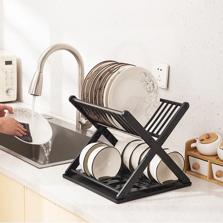SANIPRO X-shaped Space-saving Multi-layer Plastic Organizer Shelf Tableware Bowl Dish Storage Holder Kitchen Drainer Rack