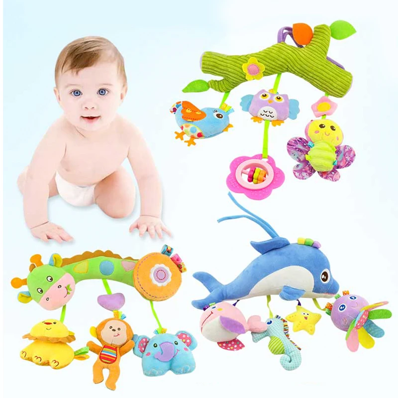 Подвесные колокольчики с животными, декоративные Мобили для малышей, плюшевые игрушки-животные, подвесной мобильный телефон для детской кроватки