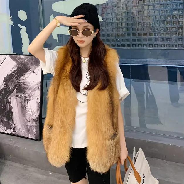 Whole Real Fur Gilet Ladies Natural Silver Fox Fur Vest for Women Furry Fur Waistcoat Winter