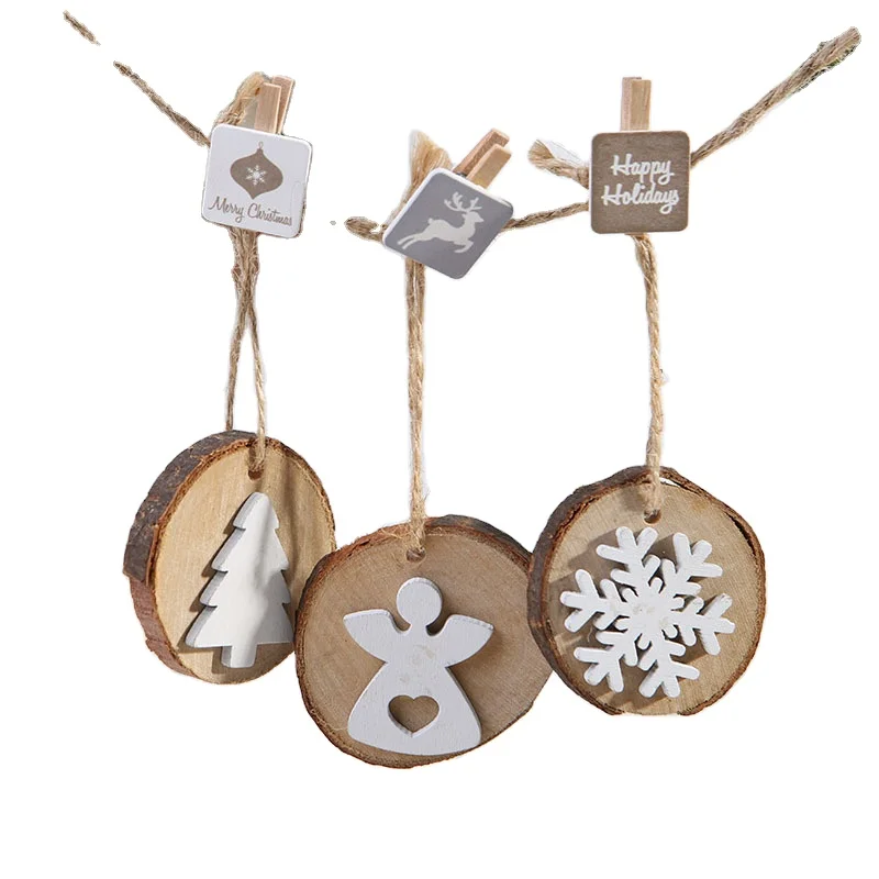 Christmas decoration ecofriendly wooden pendant vintage chips retro xmas tree pattern hanging crafts ornament