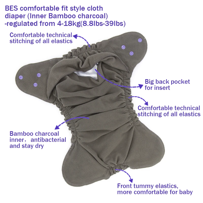 BES baby cotton cloth nappy diapers breathable one size adjustable bamboo reusable washable diaper nappies custom