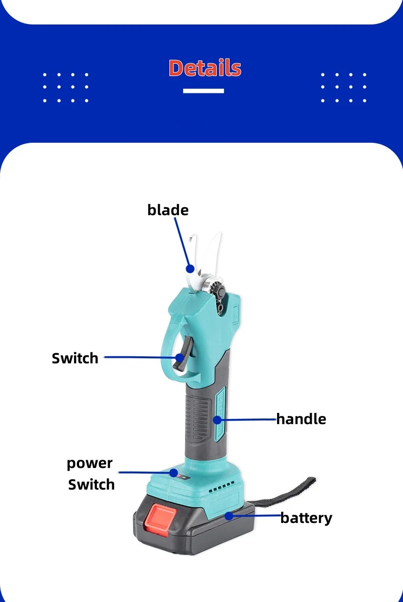 600w Wholesale Cordless Electric Pruning Shears 16.8V 4Ah 2AH Lithium Battery Adjustable Diameter Grape Vine Cutter Tree Pruner