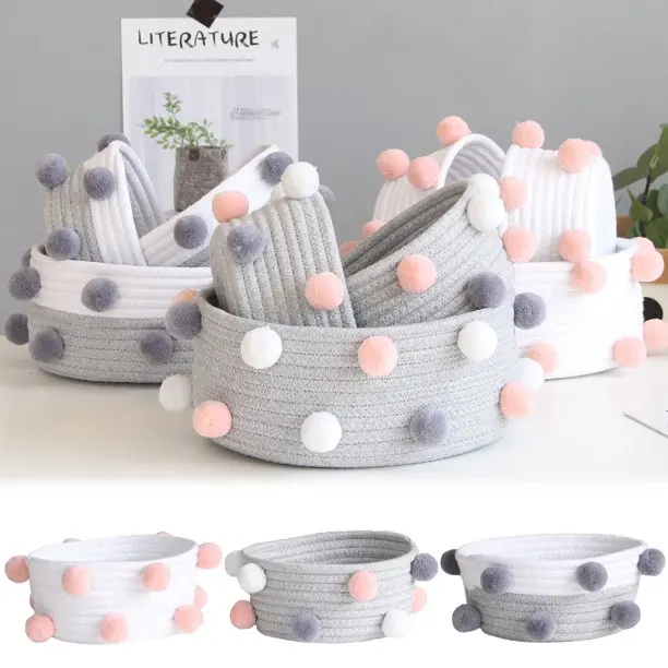 Foldable Mini Cute Cotton Rope Storage Basket for Baby Diaper Keys Toys Small Stuffs Organizer Christmas Gift