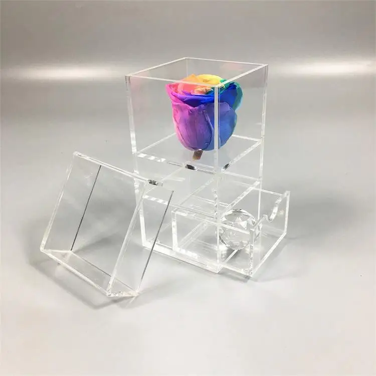 exquisite clear acrylic long stem single real rose flower gift box