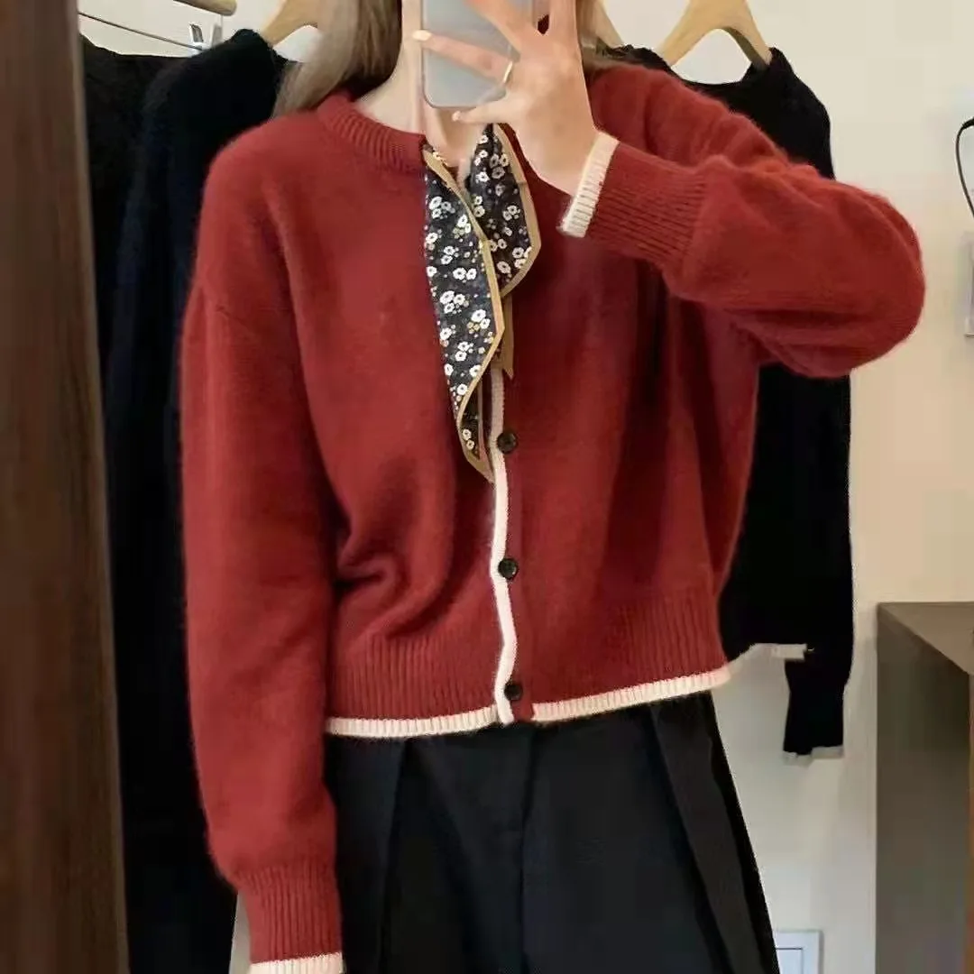 2023 autumn new arrival long sleeve open chest scarves short cardigan solid cable knit women sweater coat