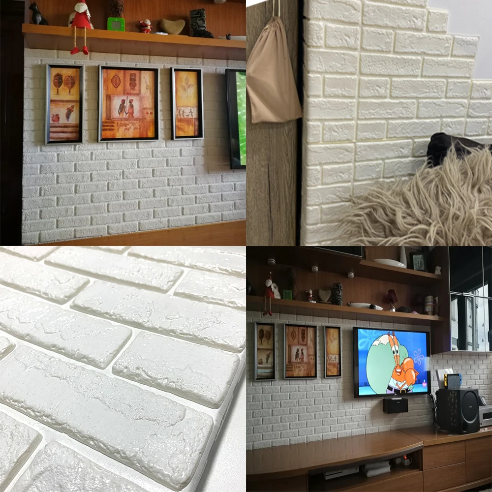 70x77cm White Brick 3D Wall Panels Peel and Sticker Home Wallpaper for Living Room Bedroom Background Wall Decoration