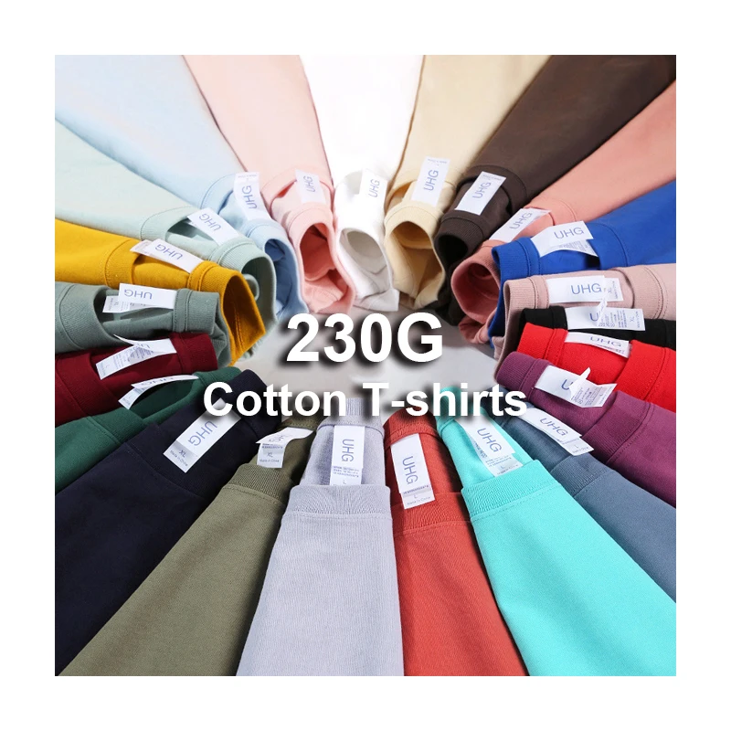 Unisex Summer Short Sleeve 230G Heavy Weight Cotton Blank Retro T-shirts Couple Plain Color -shirts Multiple Colors T Shirts