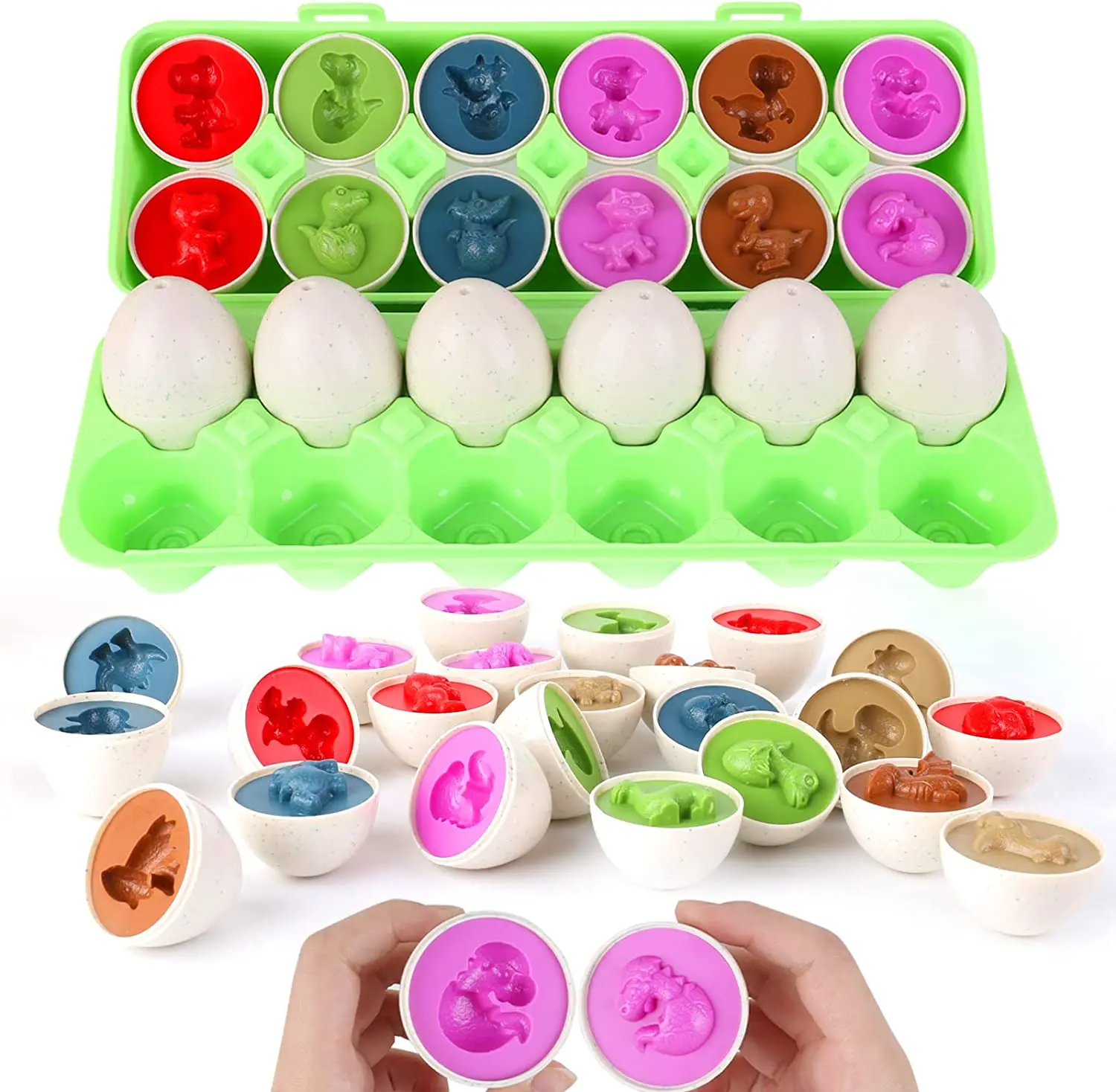 12 Pack Dinosaur Matching Eggs Easter Eggs STEM Toys for Kids Boys Girls Toddlers Party Favors Birthday Gifts