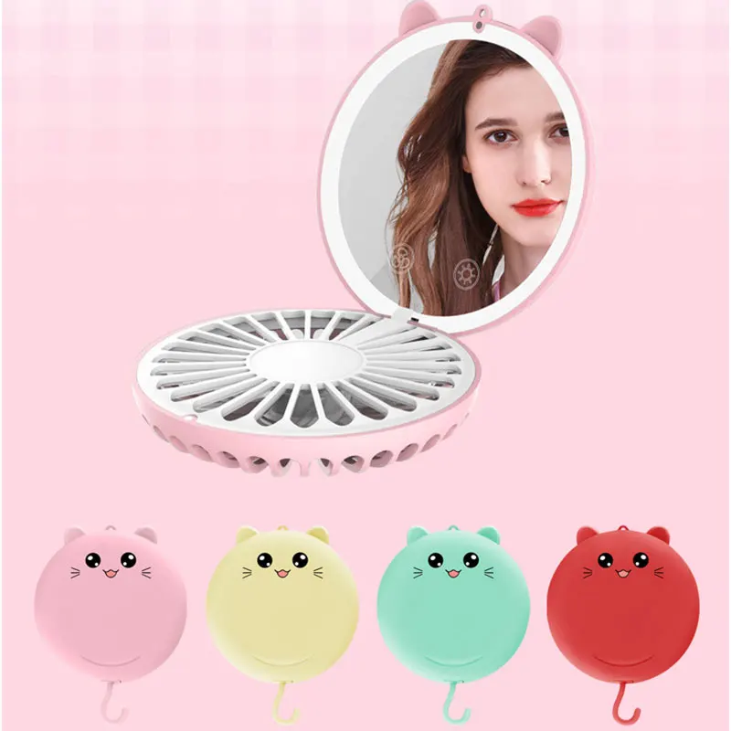 
Beauty Portable Led Mirror Makeup Pocket Hanging Fan Usb Charging Handheld Touch Mini Small Desk Fan 