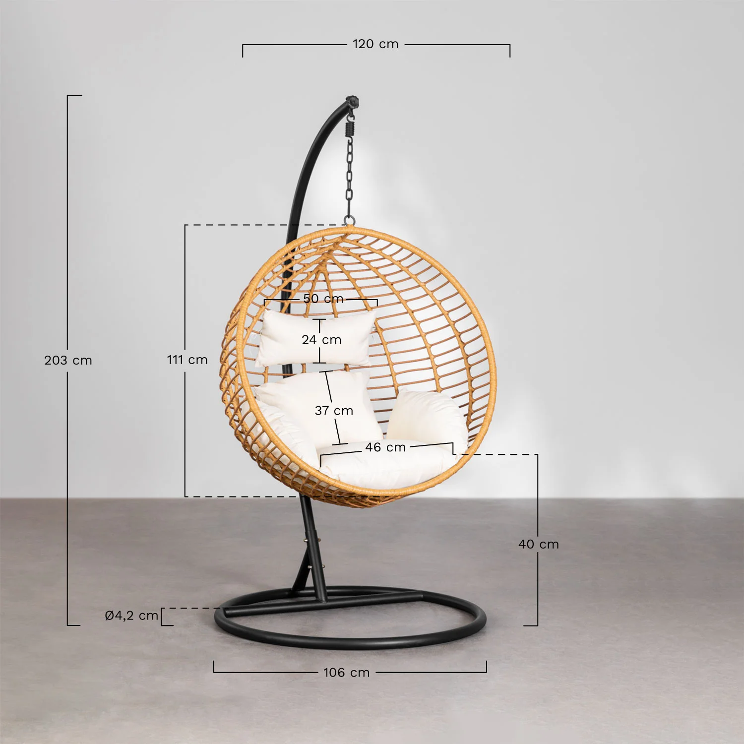 Rattan Wicker Hanging Garden ArmChair Hammock Indoor with Cushions Indoor&Outdoor