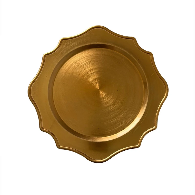 Wholesale 13 Inch Plastic Wedding Party Table Decorative Dinner Base Dishes Under Plates Gold Brushed Metallic Charger Plates
