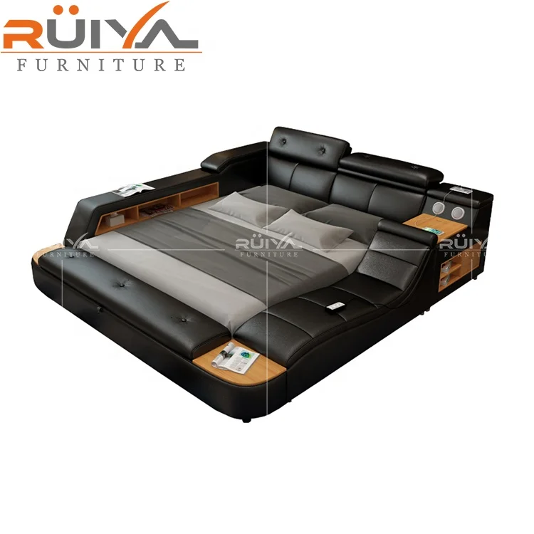intelligent smart bed Luxury italian bedroom furniture set modern functional king size leather bed with storage