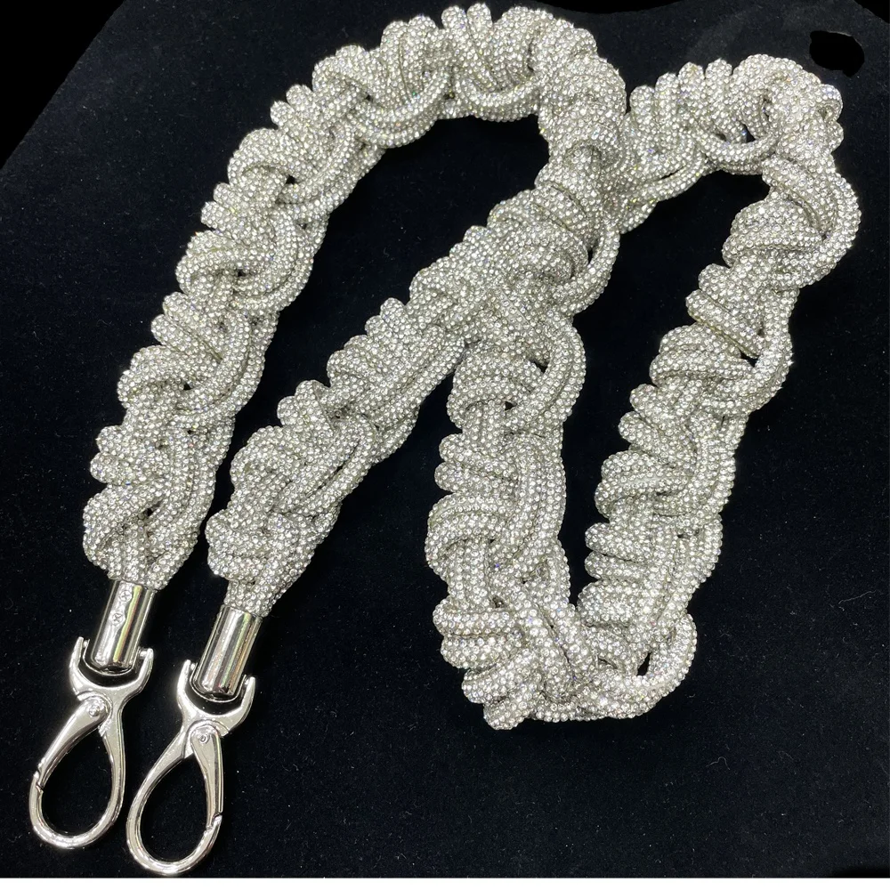 tr111 luxury high quality  braided purse wristlet cord handbag rhinestone strap for bag