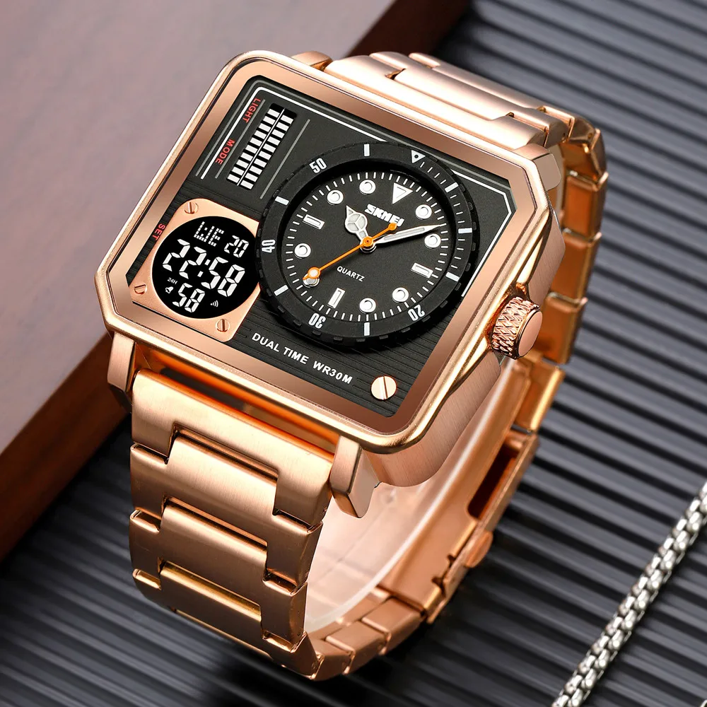 Skmei 2025 Luxury Men Wrist Stainless Steel Watch Waterproof Digital Analog Quartz Watch for Men
