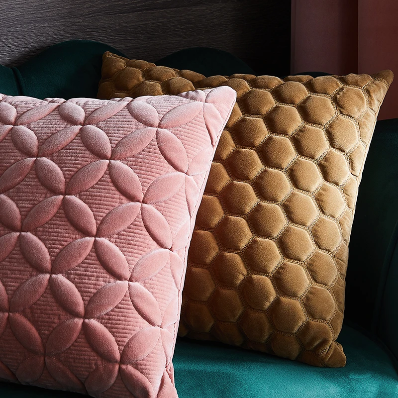 Monad High End Quality Luxury Decorative Geometric Quilted Embroidery Recycle Velvet Pillow Cushion Cover For Sofa Bed