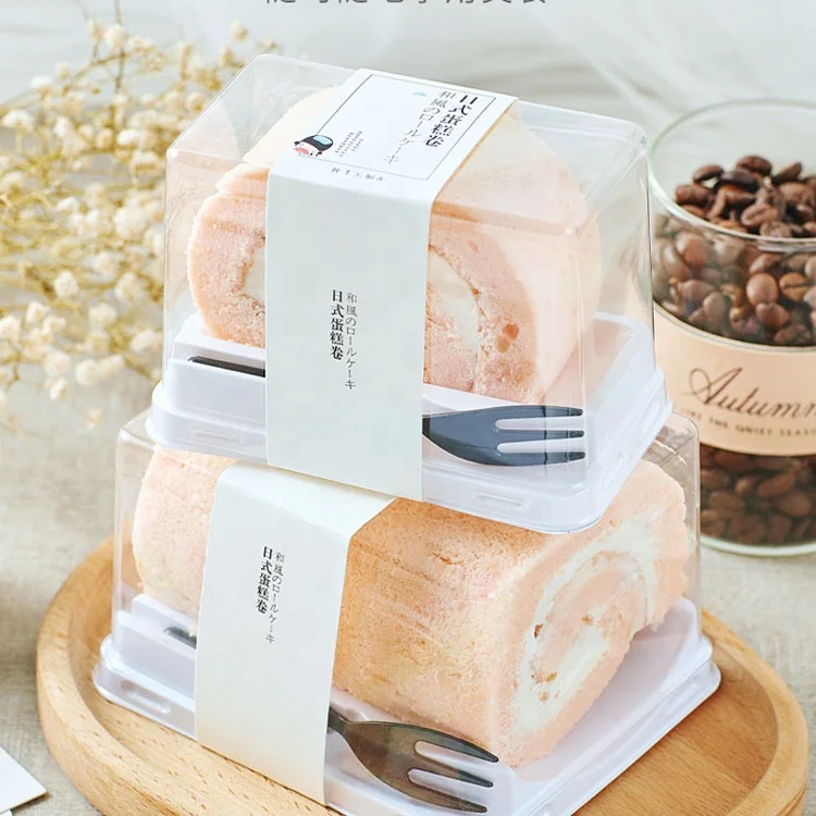 Cake Roll Containers Swiss Transparent Dessert Box Baking Cake Roll Packaging With Fork