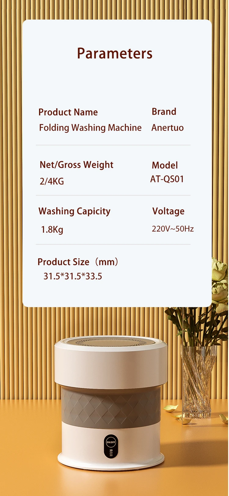  Anertuo single tub portable mini folding clothes washing machine with