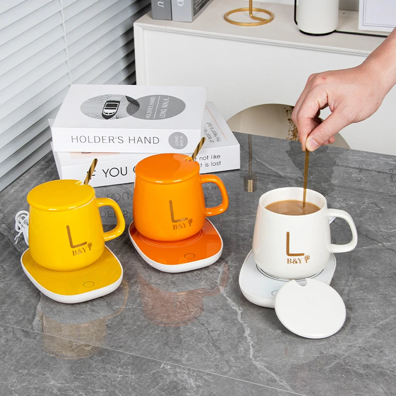 Wholesale Custom Logo USB Office Home Gift Smart Ceramic Warmer Cup Heater Heating Pad Temperature Control Water Coffee Mug Set